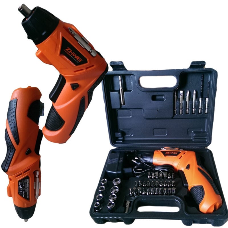 foto del prodotto trade shop traesio trapano avvitatore 4.8 volt 45pz con innesti accessori convertibile in verticale 