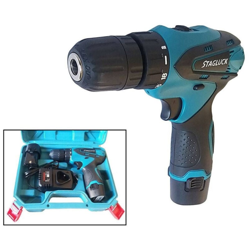 foto del prodotto trade shop traesio trapano avvitatore a batteria a litio valigetta 14.4v cordless doppia batteria 