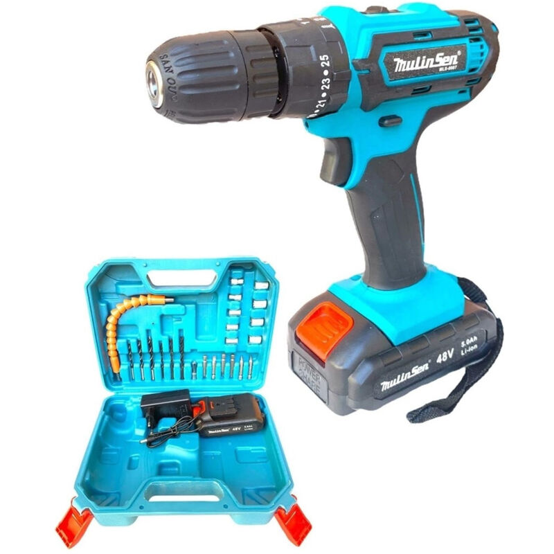foto del prodotto trade shop traesio trapano avvitatore a batteria a percussione da 48v mandrino autoserrante luce led 