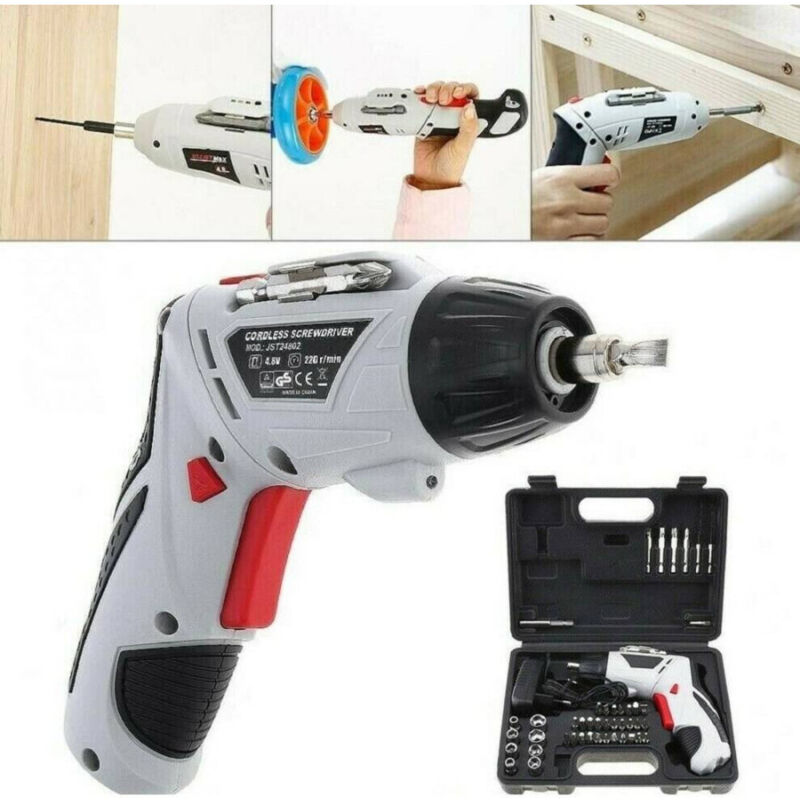 foto del prodotto trade shop traesio trapano avvitatore a batteria al litio in valigetta 4,8v 48 pz snodabile led 48p 