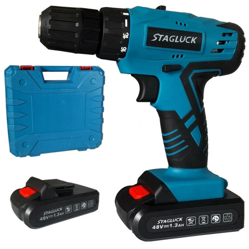 foto del prodotto trade shop traesio trapano avvitatore a batteria litio valigetta 48v 1.3ah 2 batterie 2 velocit 
