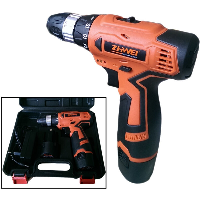 foto del prodotto trade shop traesio - trapano avvitatore a batteria ricaricabile 2 batterie 12 volt mandrino 10mm -