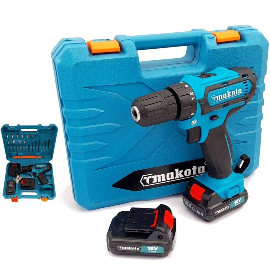 foto del prodotto trade shop traesio trapano avvitatore a doppia batteria litio 18v 2ah valigia 24 accessori tm331d 