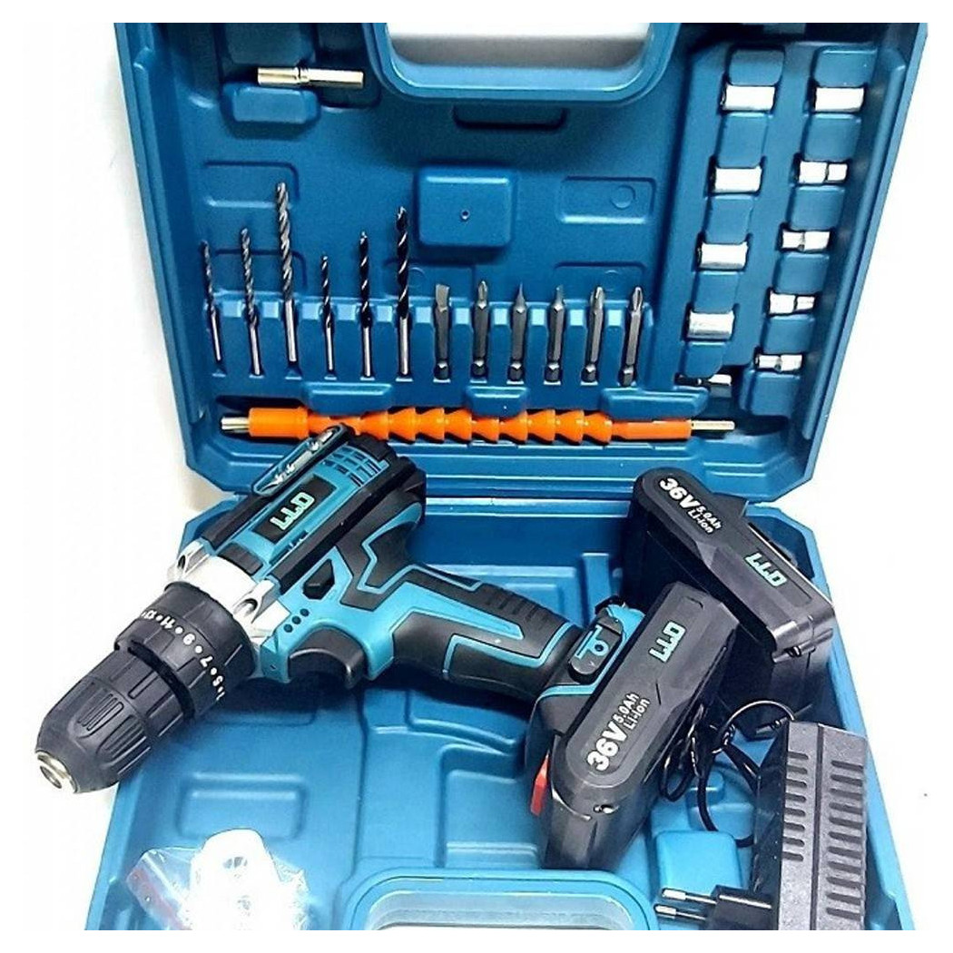 foto del prodotto trade shop traesio trapano avvitatore doppia batteria a litio 36 v max valigetta 26 accessori lld 