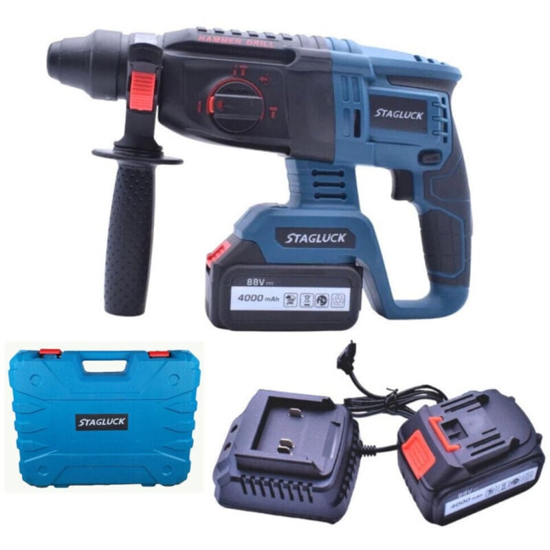 foto del prodotto trade shop traesio trapano scalpellatore doppia batteria martello demolitore sds plus 4ah 88v 