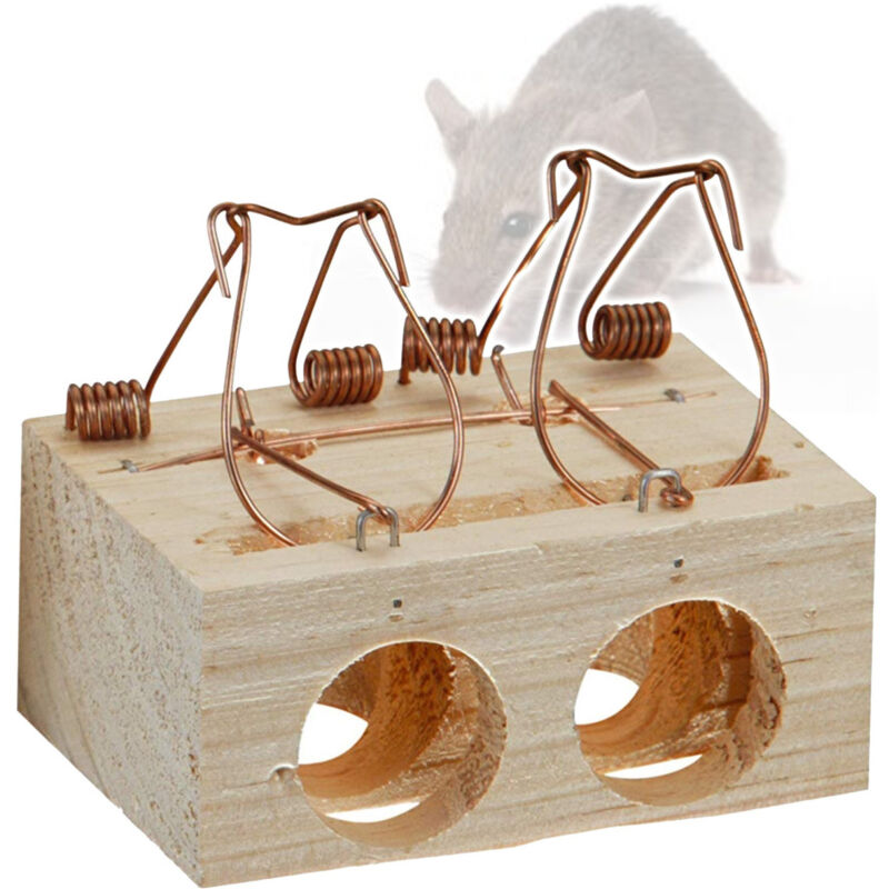 foto del prodotto trade shop traesio trappola per topi tradizionale classica in legno a 2 fori roditori pest control 