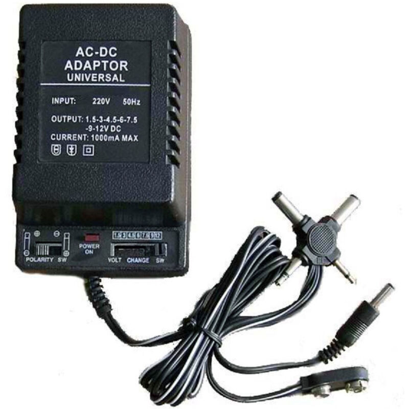 foto del prodotto trade shop traesio trasformatore alimentatore universale 1000ma da 1.5v a 12v ac dc connettori ita 