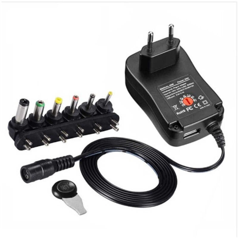 foto del prodotto trade shop traesio trasformatore alimentatore universale 500ma 5 a 12v 8 adattatori potenza 45w usb 