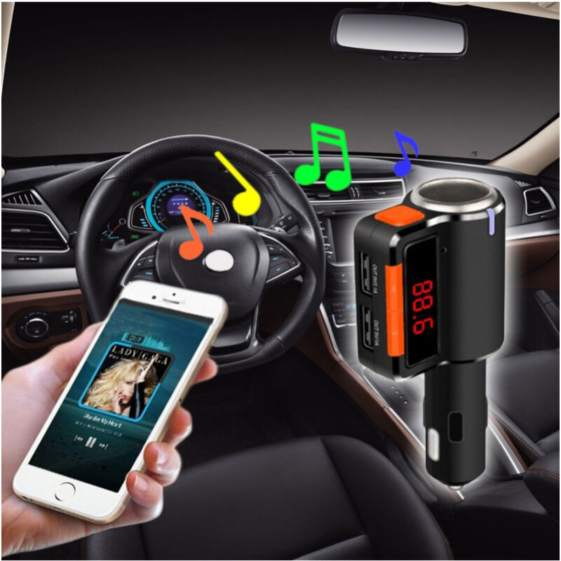 foto del prodotto trade shop traesio trasmettitore vivavoce bluetooth con display fm lettore usb mp3 modulatore auto 