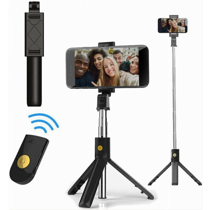 foto del prodotto trade shop traesio treppiede 3in1 selfie stick bluetooth asta estensibile con telecomando portatile 