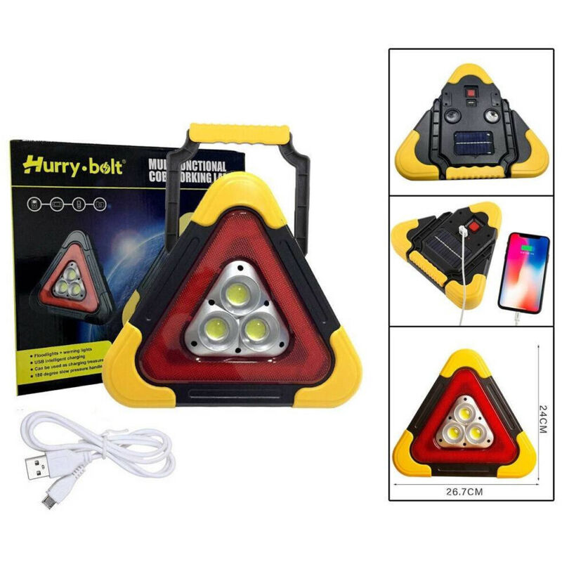 foto del prodotto trade shop traesio triangolo per emergenza stradale a led strobo ricarica solare usb 30w 24x26 cm 