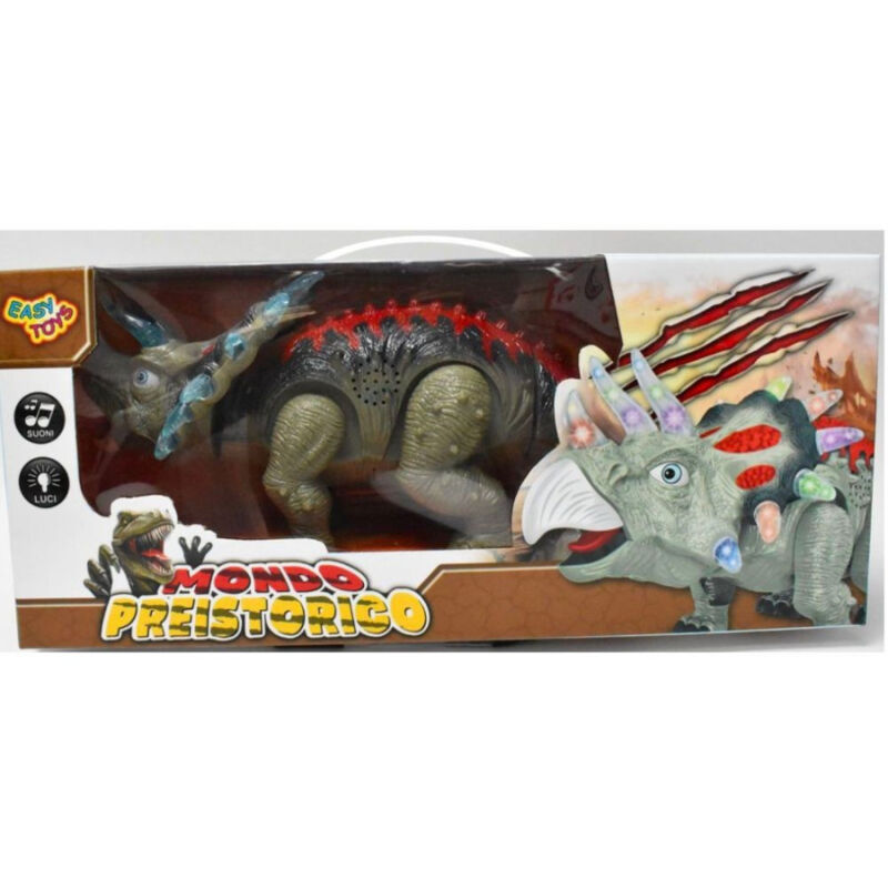 foto del prodotto trade shop traesio triceratopo dinosauro giocattolo mondo preistorico per bambini 3 luci e suoni 