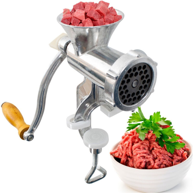 foto del prodotto trade shop traesio tritacarne trita carne trita verdure manuale con manovella in alluminio 