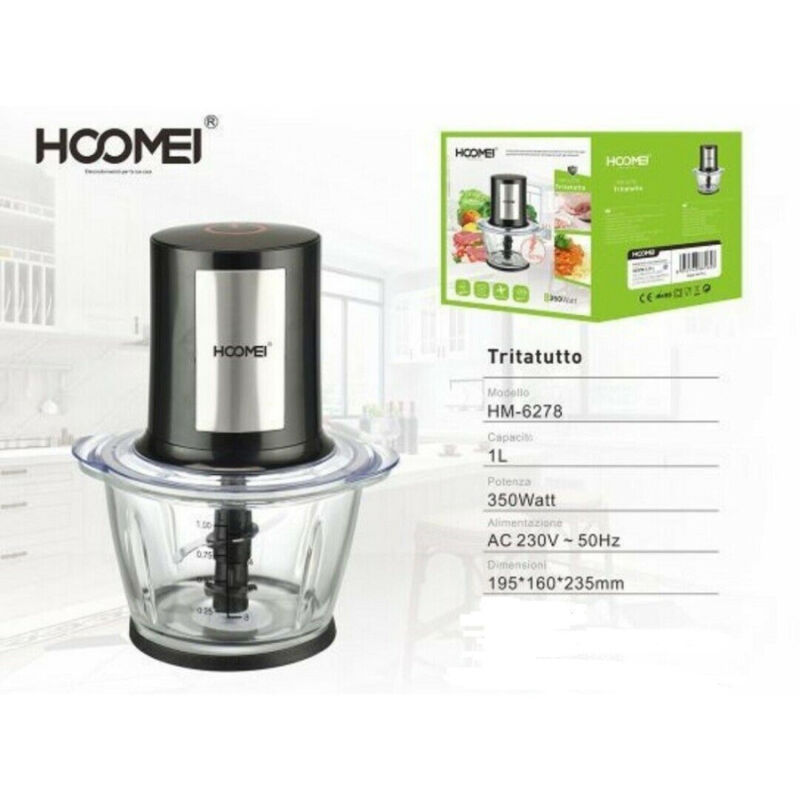 foto del prodotto trade shop traesio tritatutto 1 litro 350w robot cucina trita verdure elettrico hoomei hm 6278 