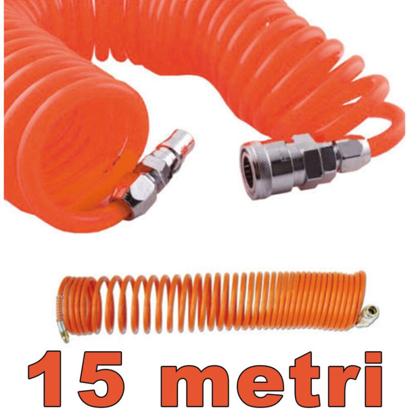 foto del prodotto trade shop traesio tubo aria compressa flessibile per compressore 15 metri raccordo spirale 