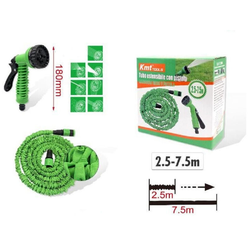 foto del prodotto trade shop traesio tubo estensibile giardino con pistola 2.5 7.5 mt per irrigazione piante 9369408 