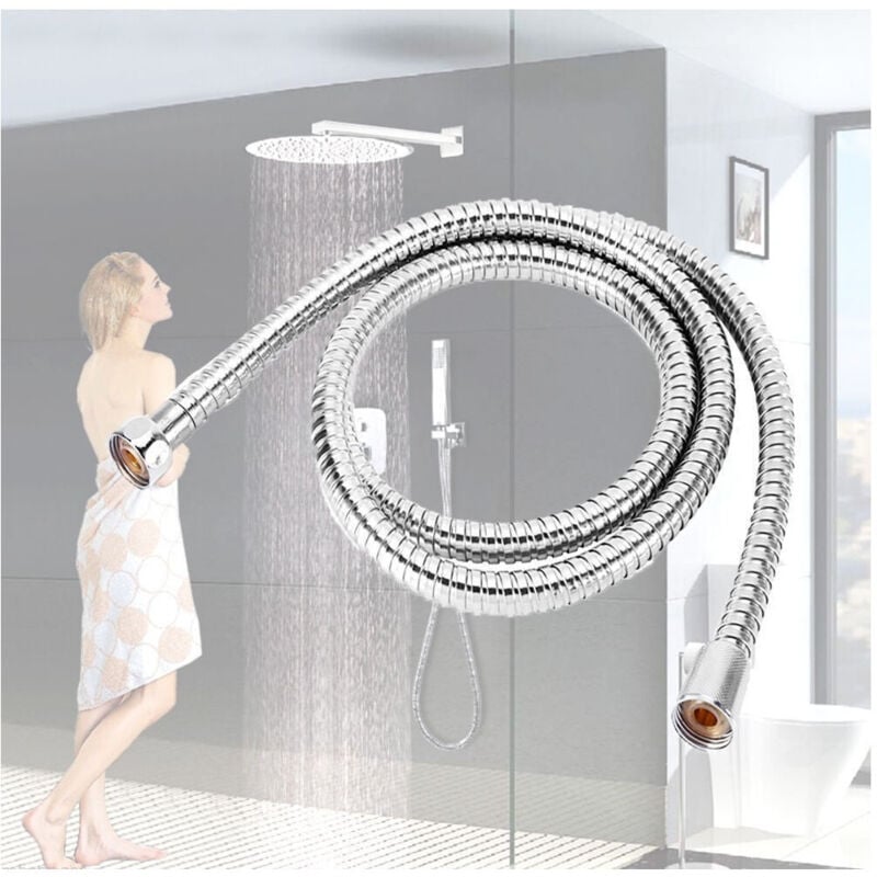 foto del prodotto trade shop traesio tubo flessibile per doccia vasca cabina 150cm laccio in pvc rivestimento cromato 