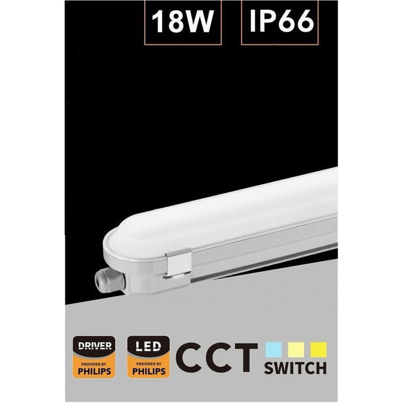 foto del prodotto trade shop traesio tubo led plafoniera lineare da 60cm 18watt ip66 cct 4000k 5000k 6500k yl18 60 3c 