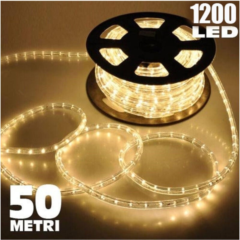 foto del prodotto trade shop traesio tubo luminoso 1200 led 50 mt bianco caldo uso esterno controller 8 giochi luce 