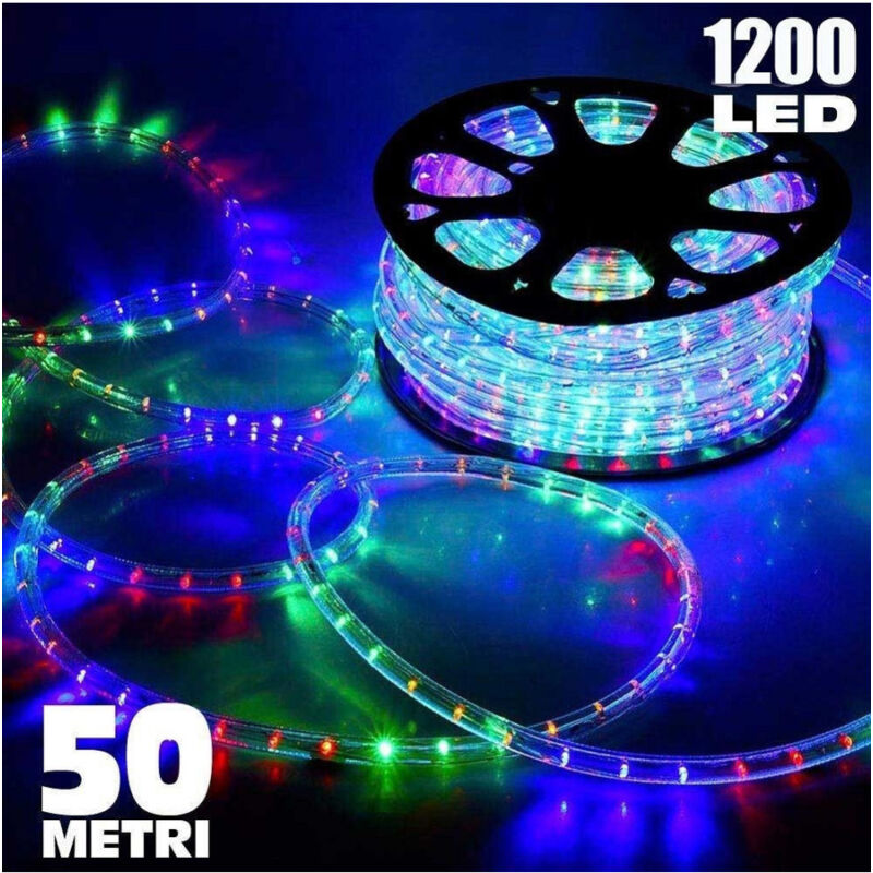 foto del prodotto trade shop traesio tubo luminoso 1200 led 50 mt multicolor uso esterno controller 8 giochi luce 