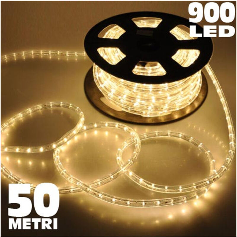 foto del prodotto trade shop traesio tubo luminoso 50 metri bianco caldo per uso esterno con controller 8 giochi luce 