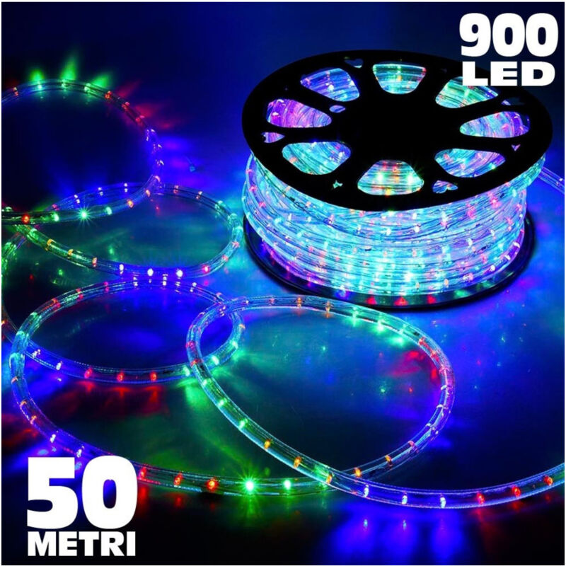 foto del prodotto trade shop traesio tubo luminoso 50 metri multicolore per uso esterno con controller 8 giochi luce 