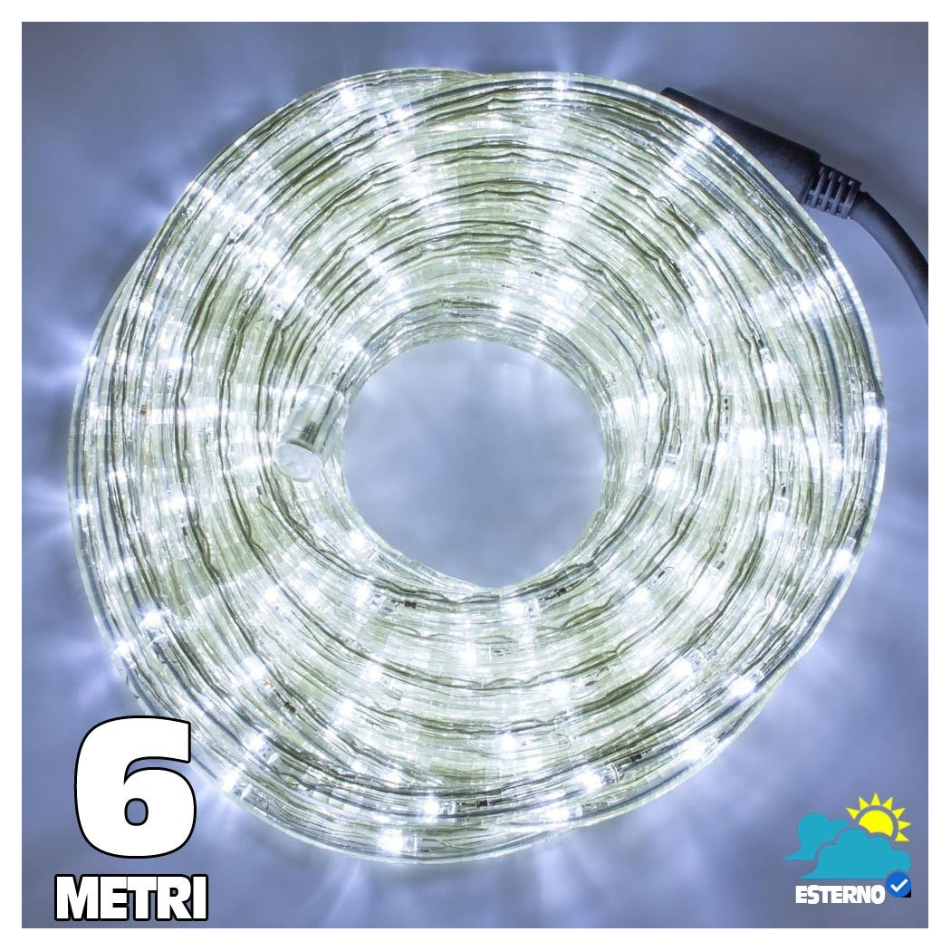 foto del prodotto trade shop traesio tubo luminoso a 108 led per esterno 6 metri di luci bianco freddo con controller 