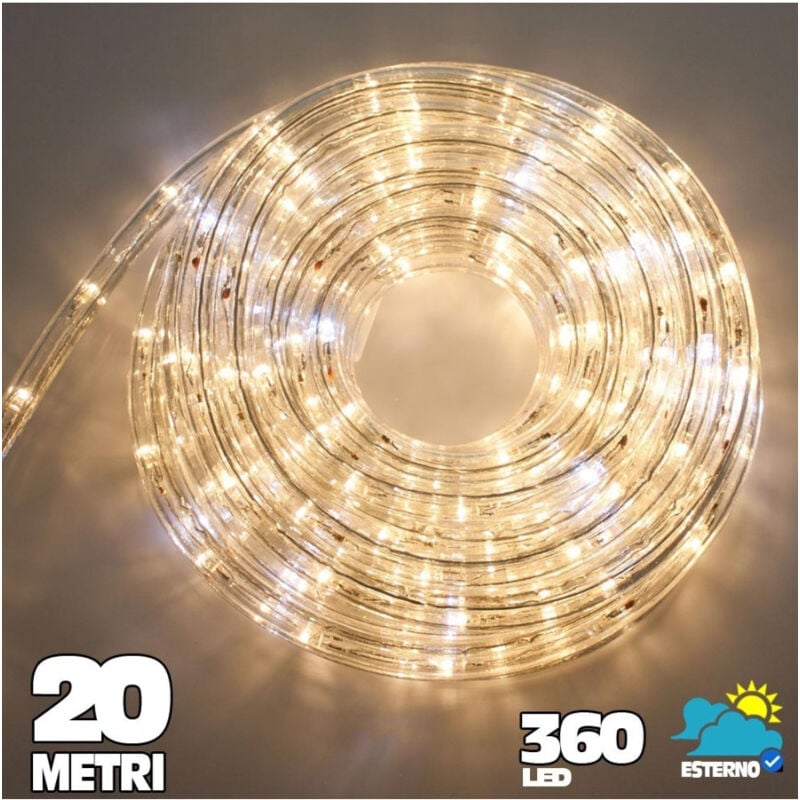 foto del prodotto trade shop traesio tubo luminoso a led 360 luci bianco caldo 20 metri per uso esterno controller 