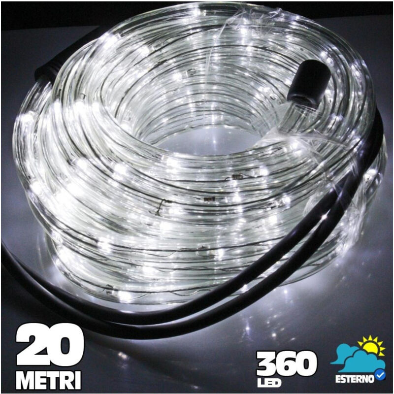 foto del prodotto trade shop traesio tubo luminoso a led 360 luci bianco freddo 20 metri per uso esterno controller 