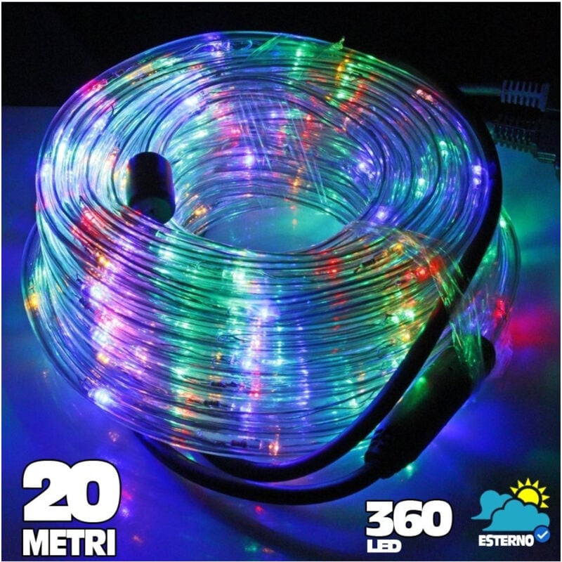 foto del prodotto trade shop traesio tubo luminoso a led 360 luci multicolor 20 metri per uso esterno controller 