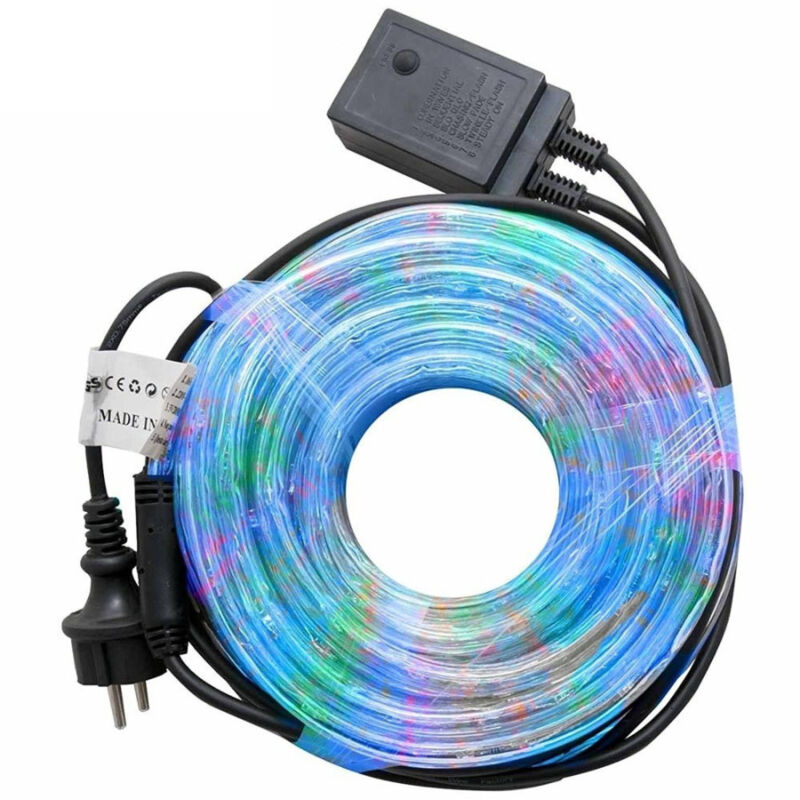 foto del prodotto trade shop traesio tubo luminoso natalizio 20 metri led multicolor controller 8 funzioni x esterno 
