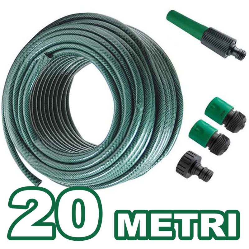 foto del prodotto trade shop traesio tubo per irrigazione da giardino lungo 20 metri con 4 accessori da 1 2 verde 