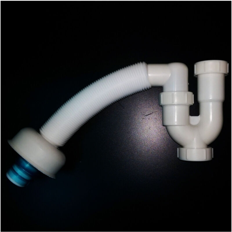 foto del prodotto trade shop traesio tubo scarico con curva raccordo y a 3 vie acqua sifone flessibile lavabo lavello 