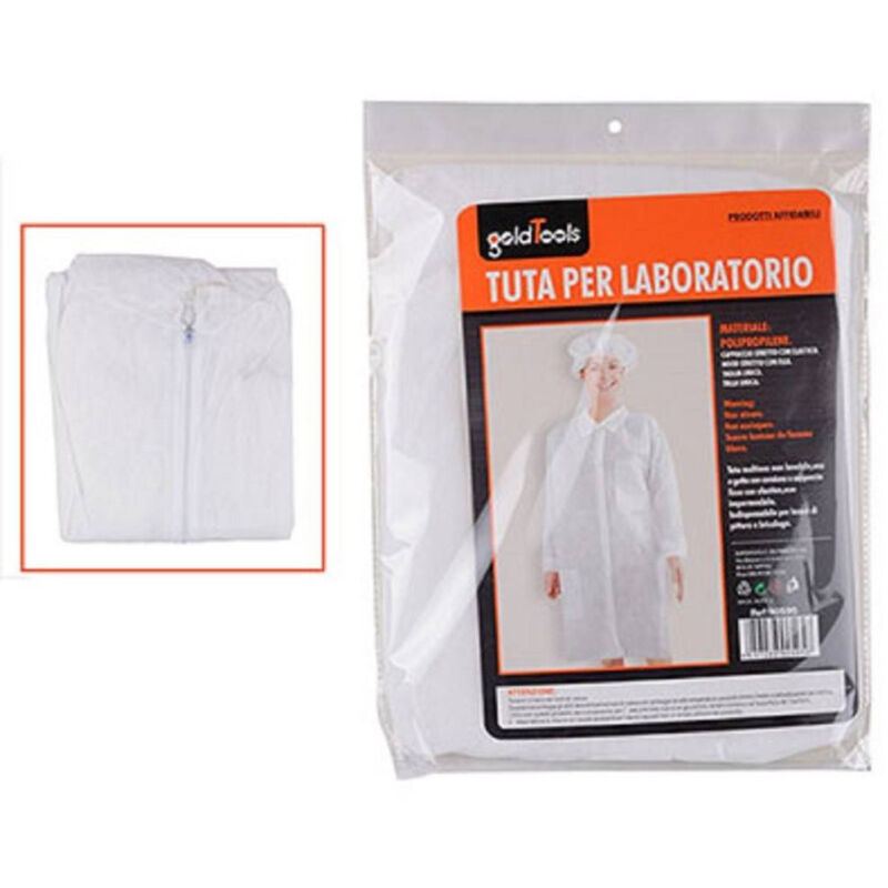 foto del prodotto trade shop traesio tuta monouso da laboratorio protettiva con bottoni polvere agenti chimici 90595 