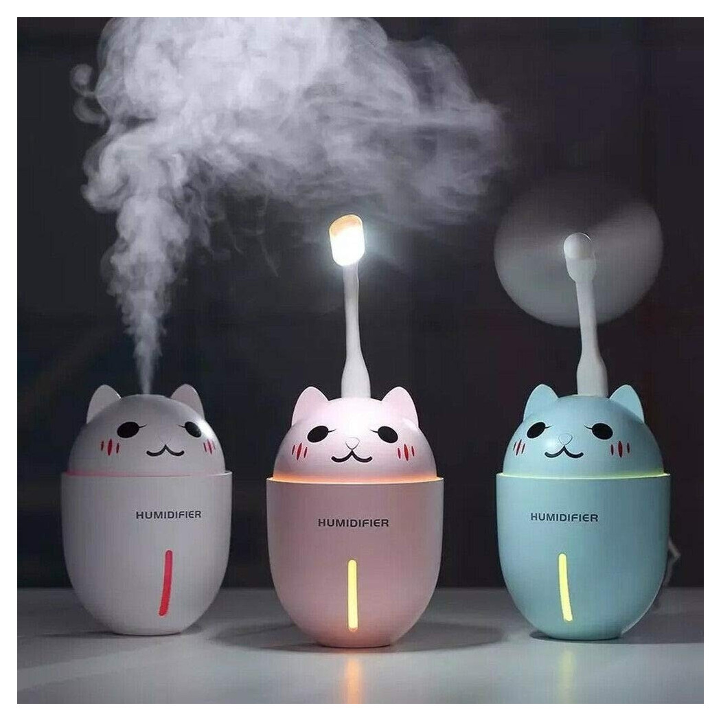 foto del prodotto trade shop traesio umidificatore usb 3in1 ultrasuoni micetto gatto 320ml aromaterapia diffusore 