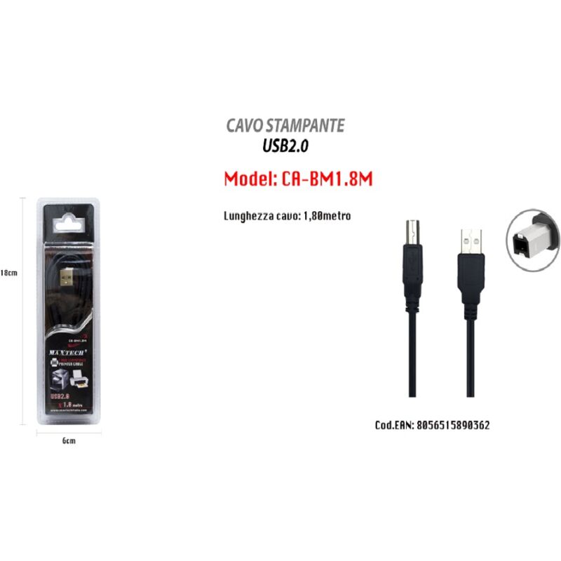foto del prodotto trade shop traesio usb 2.0 cavo alta velocit stampante scanner 1.8mt trasferimento dati ca bm1.8m 