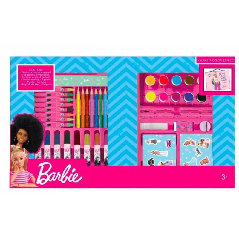 foto del prodotto trade shop traesio valigetta con colori acquerelli barbie set per colorare gioco per bimbe 52 pezzi 