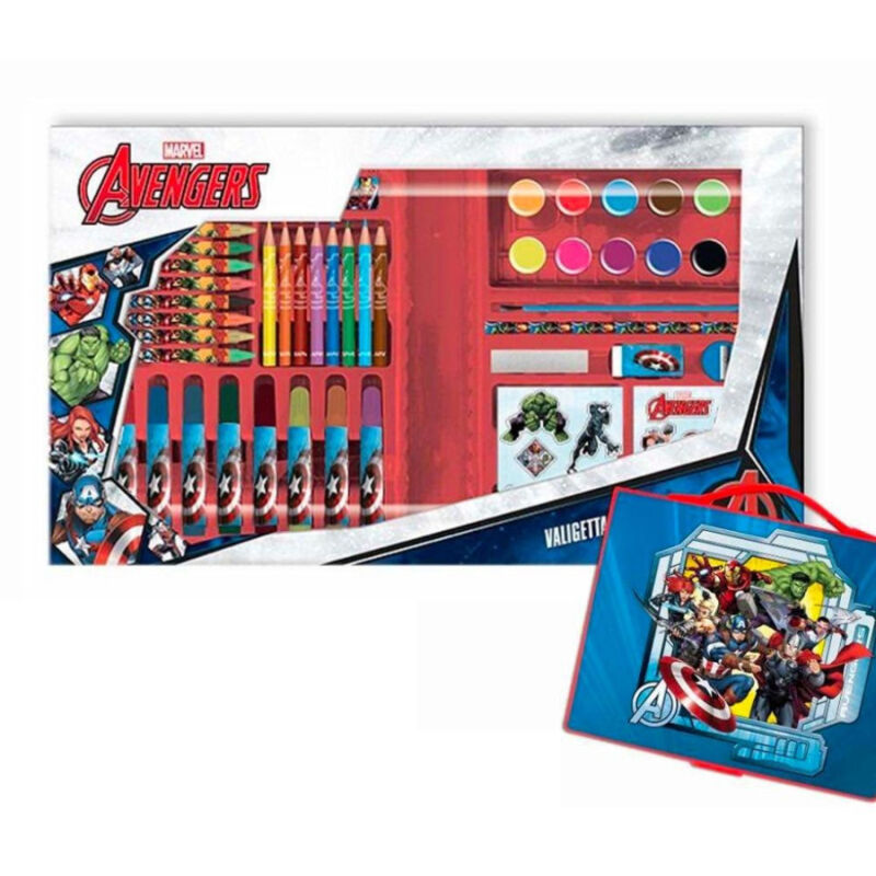 foto del prodotto trade shop traesio valigetta con colori degli avengers set per colorare gioco per bambini 52 pezzi 