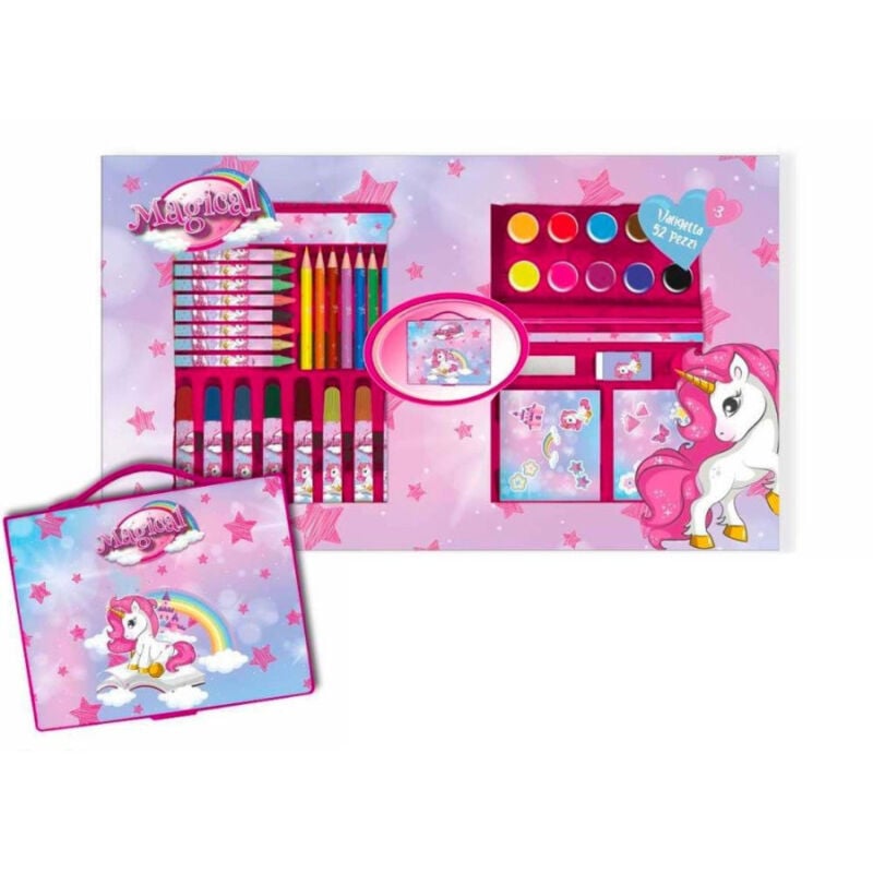 foto del prodotto trade shop traesio valigetta con colori magico unicorno set per colorare gioco per bimbe 52 pezzi 