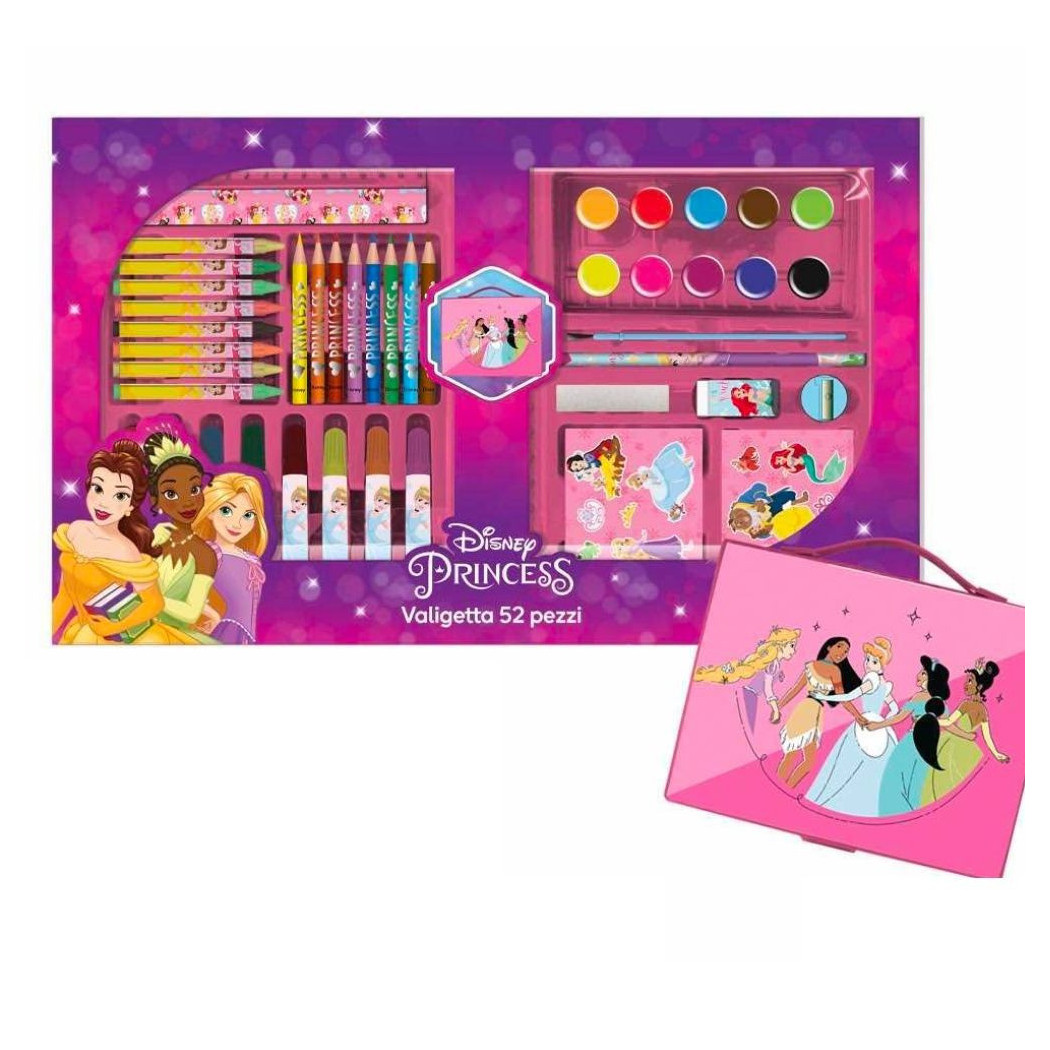 foto del prodotto trade shop traesio valigetta con colori principesse disney set per colorare gioco bimbe 52 pezzi 