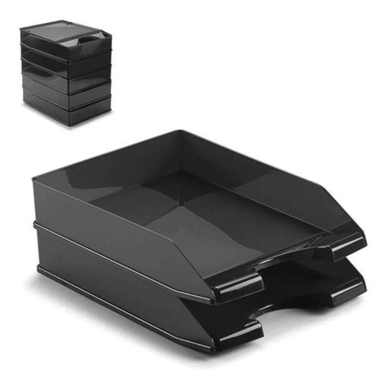 foto del prodotto trade shop traesio vaschetta portadocumenti per ufficio colore nero ripiano organizer ufficio 