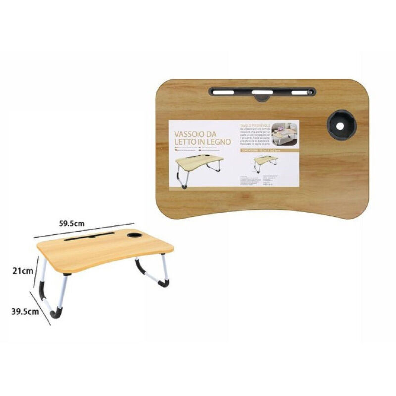 foto del prodotto trade shop traesio vassoio da letto scrivania pieghevole tavolino pc slot tablet tazza legno 71367 