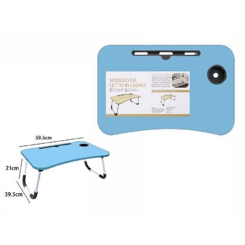 foto del prodotto trade shop traesio - vassoio scrivania pieghevole tavolino tavolo pc slot tablet tazza azzurro 71366 -