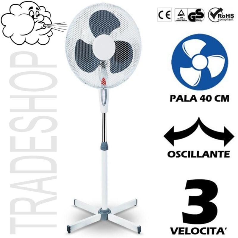 foto del prodotto trade shop traesio ventilatore a piantana oscillante pala 40cm 3 velocit base a croce 45w colorato 
