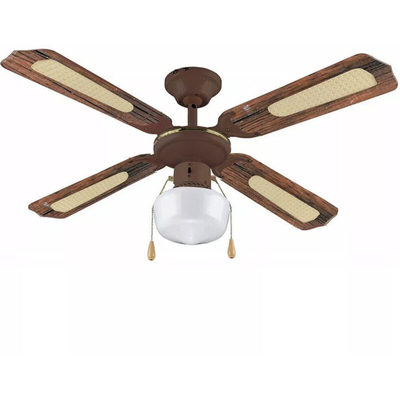 foto del prodotto trade shop traesio ventilatore a soffitto 4 pale 108cm 3 velocita luce in legno e metallo 55w 