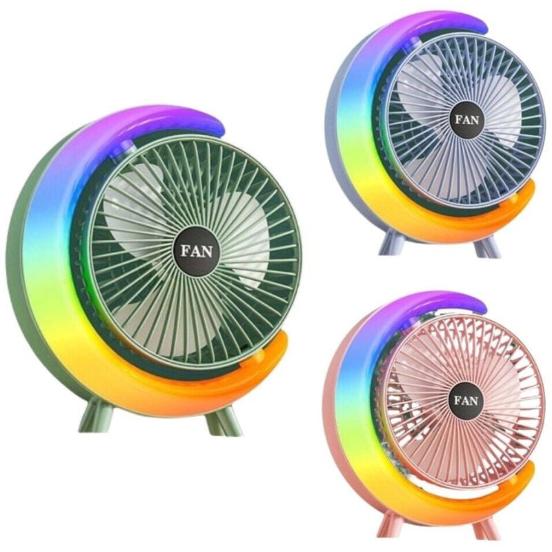 foto del prodotto trade shop traesio ventilatore da tavolo usb 3 velocita con luce rgb compatto silenzioso portatile 