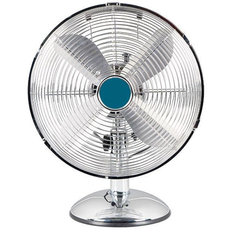 foto del prodotto trade shop traesio ventilatore da tavolo vintage cromo 45w con 4 pale in alluminio cavo 1,8mt 6506005 