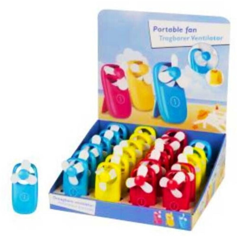 foto del prodotto trade shop traesio ventilatore portatile a batterie 3 colori rosso giallo azzurro mare spiaggia 