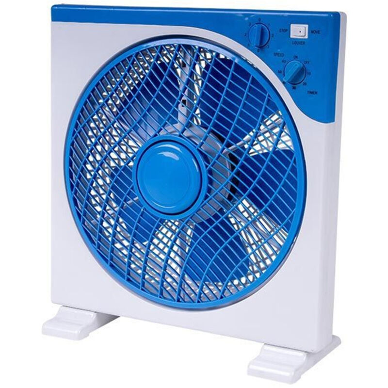 foto del prodotto trade shop traesio ventilatore quadrato box fan 45 watt 30 cm con timer bianco azzurro 5 pale 5340055 