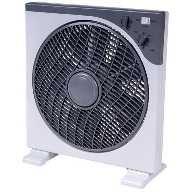 foto del prodotto trade shop traesio ventilatore quadrato box fan 45 watt 30 cm con timer bianco grigio 5 pale 5340054 